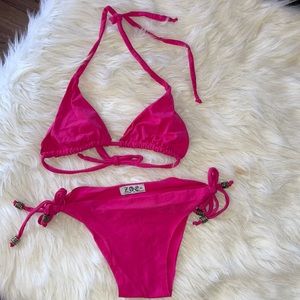 ZOE Italian designer hot pink two piece fashion bikini Os one size swim set NEW